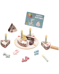 Set Gioco Torta di Compleanno in Legno - ø 17 x 9,7 cm - A Partire Dai 18 Mesi - Comprende 20 Pezzi