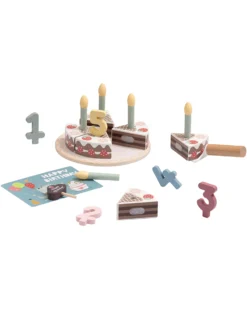 Set Gioco Torta di Compleanno in Legno - ø 17 x 9,7 cm - A Partire Dai 18 Mesi - Comprende 20 Pezzi