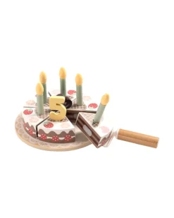 Set Gioco Torta di Compleanno in Legno - ø 17 x 9,7 cm - A Partire Dai 18 Mesi - Comprende 20 Pezzi