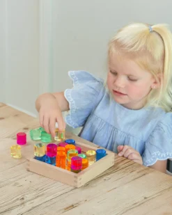 Set Gioco Vassoio con Specchio e Gemme Tonde - 25 Pezzi - dai 3 Anni - Per Lavagna Luminosa