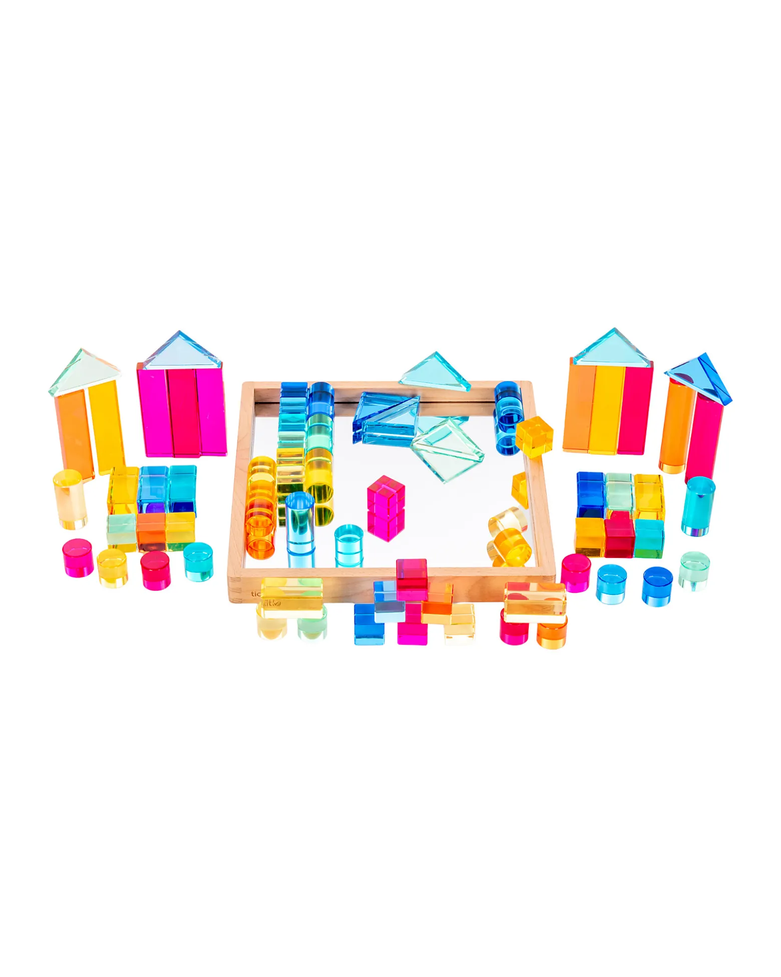 Set Gioco Vassoio con Specchio e Gemme in Sette Forme Diverse - 72 Pezzi - dai 3 Anni - Per Lavagna Luminosa