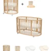 Set Lettino Sleepi Mini Natural con Estensione fino a 5 Anni - Include Materassi e Lenzuoli