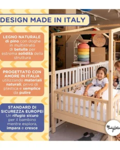 Set 2: Letto Montessori Evolutivo Evi 200x90cm + Materasso 12 cm Aloe Vera