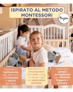 Set 2: Letto Montessori Evolutivo Evi 200x90cm + Materasso 12 cm Aloe Vera