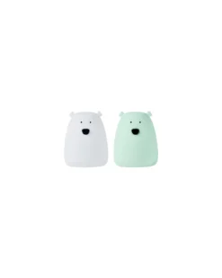 Set 2 Luci da Notte Portatile Orsetto In Morbido Silicone - Bianco e Verde - 10x8.6 cm