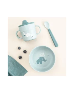 Set Pappa Foodie - Ciotola Tazza e Cucchiaio - Elphee - Blu - 100% PP Alimentare