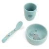 Set Pappa Stick & Stay - Ciotola Bicchiere e Cucchiaio - Celebration - Blu - 100% Silicone Alimentare