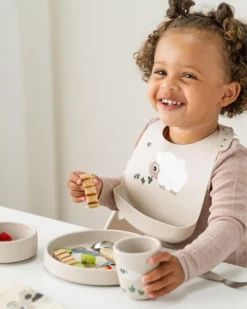 Set Pappa Stick&Stay - Piatto Ciotola e Bicchiere - Tiny Farm - Sabbia - 100% Silicone Alimentare