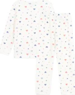 Set Pigiama in Ciniglia - Maglia/Pantalone - Cuori - Bianco - 100% Cotone