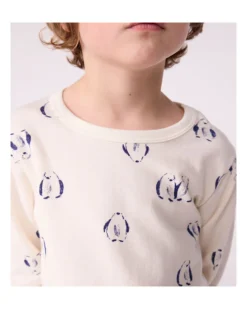 Set Pigiama - Maglia/Pantalone - Pinguini - Bianco Latte - 100% Cotone Felpato