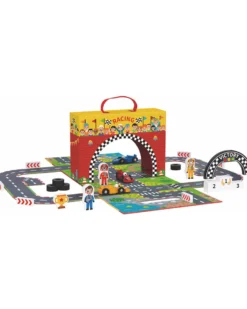 Set Pista da Corsa - Ottimo per Giocare in Viaggio - 29 x 9,5 x 21,5 cm - A Partire Dai 3 Anni - Comprende 34 Pezzi