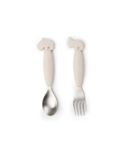 Set 2 Posate Anti-Scivolo - Forchetta e Cucchiaio - Sand - Silicone Alimentare e Acciaio inossidabile