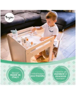 Set Tavolo+Sedia Montessori Evolutivi - Natural - Legno di Betulla - Cresce Con Il Tuo Bambino