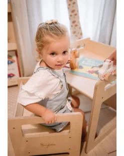 Set Tavolo+Sedia Montessori Evolutivi - Natural - Legno di Betulla - Cresce Con Il Tuo Bambino