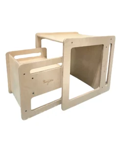 Set Tavolo+Sedia Montessori Evolutivi - Natural - Legno di Betulla - Cresce Con Il Tuo Bambino