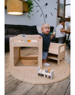 Set Tavolo+Sedia Montessori Evolutivi - Natural - Legno di Betulla - Cresce Con Il Tuo Bambino
