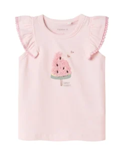 Top con Maniche Volant - Anguria - Rosa - Cotone