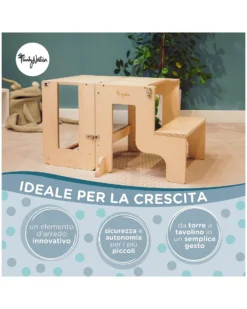 Torre Montessori 2 in 1 - Natural - Convertibile in Tavolo+Sedia