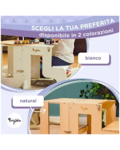 Torre Montessori 3 in 1 - Natural - Lavagna Magnetica e Convertibile in Tavolo+Sedia