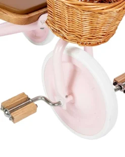 Triciclo Legno ed Ecopelle con Cestino - Rosa - Dai 3 anni