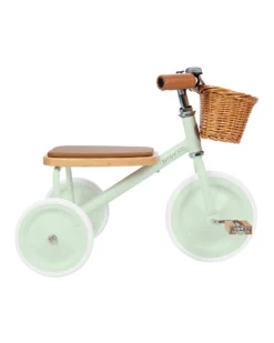 Triciclo Legno ed Ecopelle con Cestino - Menta - Dai 3 anni