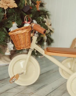 Triciclo Legno ed Ecopelle con Cestino - Panna - Dai 3 anni