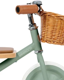 Triciclo Legno ed Ecopelle con Cestino - Verde Chiaro - Dai 3 anni