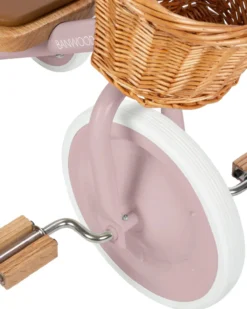 Triciclo Legno ed Ecopelle con Cestino - Rosa Antico - Dai 3 anni