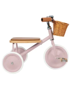 Triciclo Legno ed Ecopelle con Cestino - Rosa Antico - Dai 3 anni