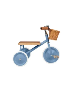 Triciclo Legno ed Ecopelle con Cestino - Blu - Dai 3 anni
