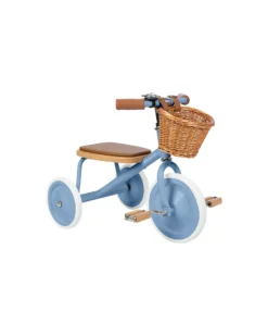 Triciclo Legno ed Ecopelle con Cestino - Blu - Dai 3 anni