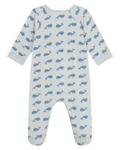 Tutina Intera in Ciniglia con Zip - Balene - 100% Cotone