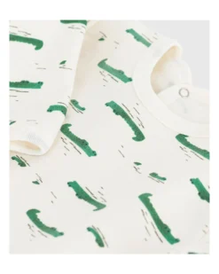 Tutina Intera in Tessuto Felpato Spazzolato - Bianco con Coccodrilli - Aperto sulla Schiena - 100% Cotone