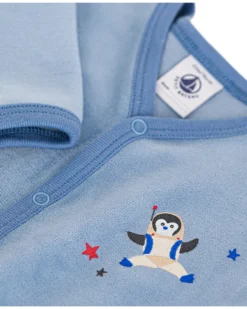 Tutina Intera Maniche Lunghe in Ciniglia - Azzurro - 100% Cotone