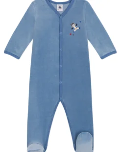 Tutina Intera Maniche Lunghe in Ciniglia - Azzurro - 100% Cotone