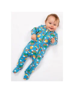 Tutina Maniche Lunghe - Blu - Stampa Rainbow - con Zip Frontale - Cotone Bio