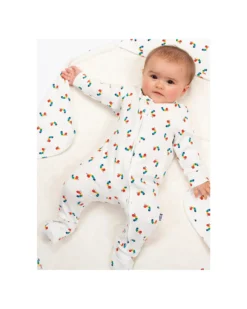 Tutina Maniche Lunghe - Crema - Stampa Bruco Multicolore - con Zip Frontale - Cotone Bio